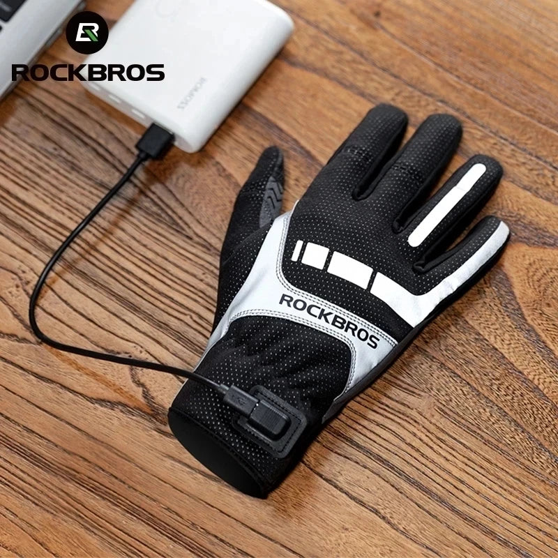 Warm Bicycle Women Men's Gloves Winter SBR Touch Screen USB Heated Gloves Windproof E-bike Gloves