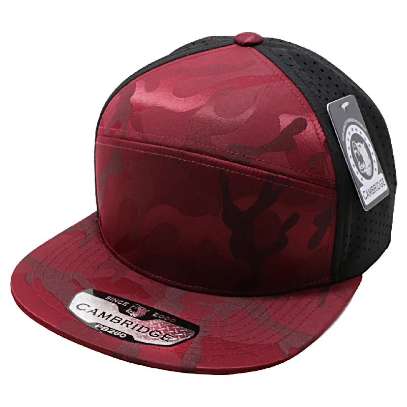 PB260 [BURGUNDY] SHINY CAMO CAMPER PERFORATED SNAPBACK HATS