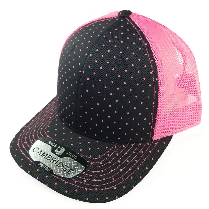 PB120C [BLACK/N.PINK] POLKADOT 6 PANEL MESH TRUCKER HATS