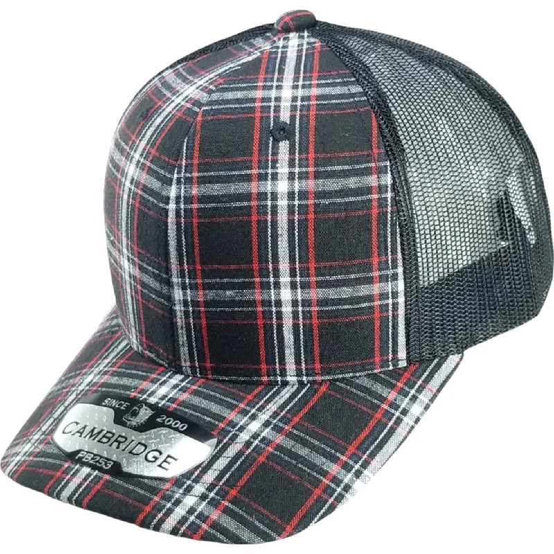 PB253 [BLACK/BLACK] PLAID TRUCKER HATS