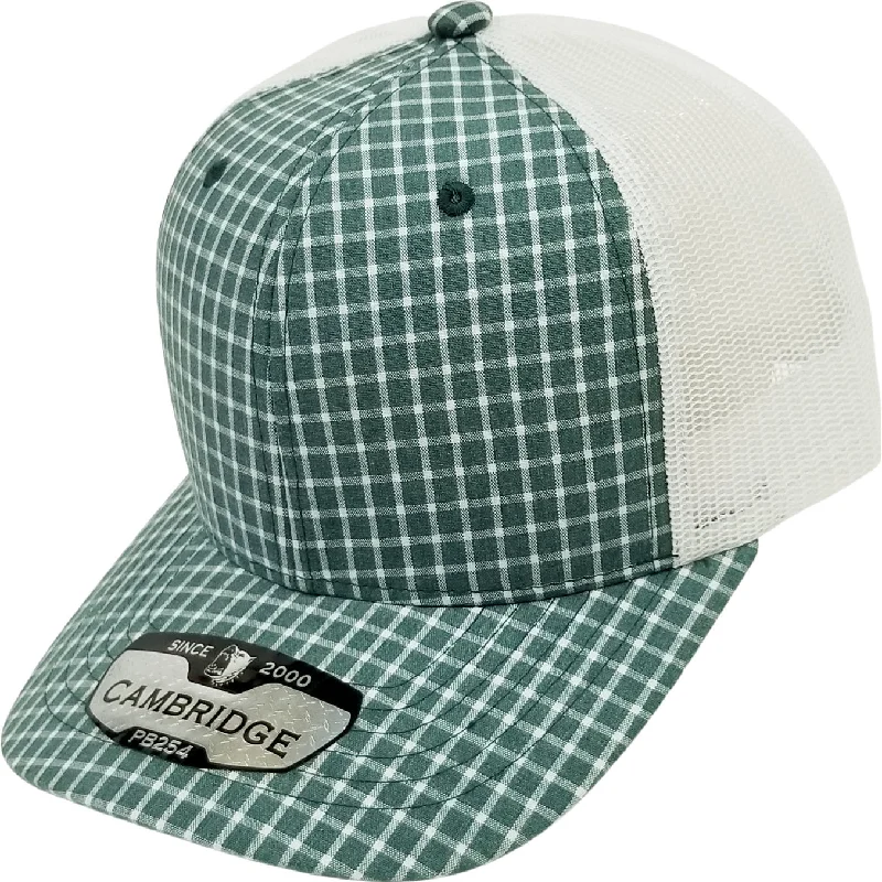 PB254 [TEAL/WHITE] PLAID TRUCKER HATS