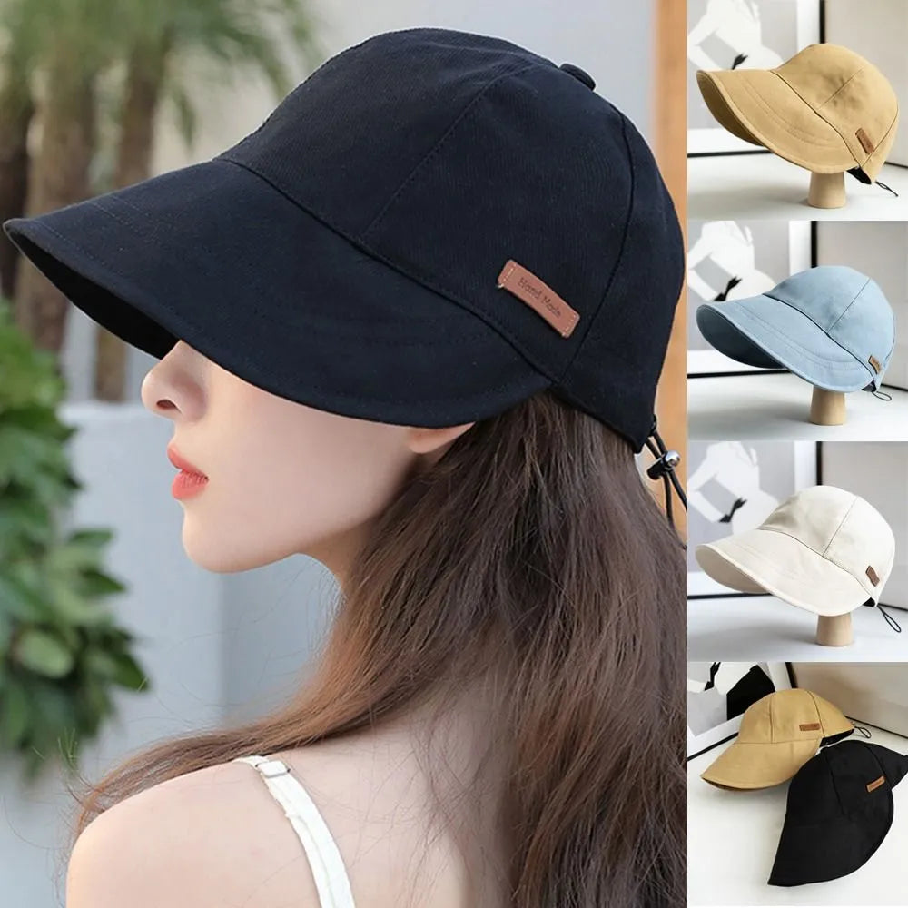 Foldable Wide Brim Sun Hat Drawstring Adjustable Caps for Men Women Beach Hats Summer Quick-drying Visors Fisherman Cap