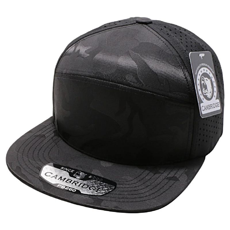 PB260 [BLACK] SHINY CAMO CAMPER PERFORATED SNAPBACK HATS