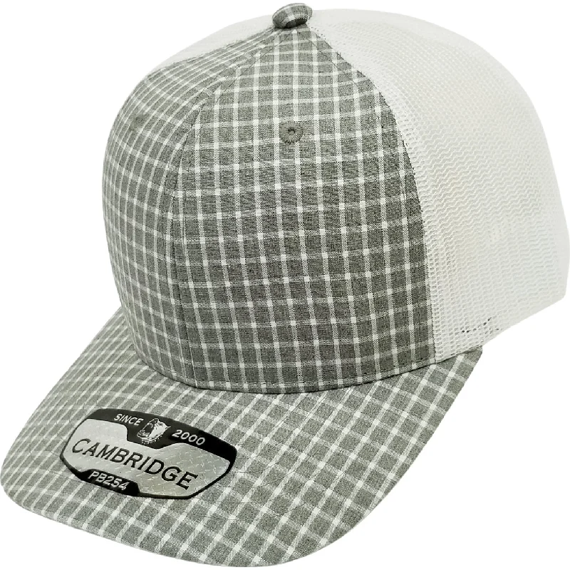 PB254 [GRAY/WHITE] PLAID TRUCKER HATS