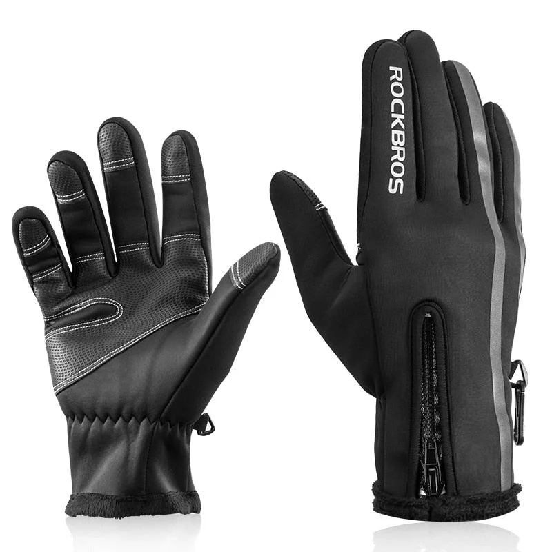 ROCKBROS Touch Screen Bike Gloves Winter Thermal Windproof Warm Full Finger Cycling Glove Anti-slip