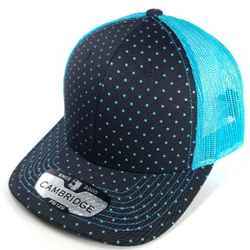 PB120C [BLACK/N.BLUE] POLKADOT 6 PANEL MESH TRUCKER HATS