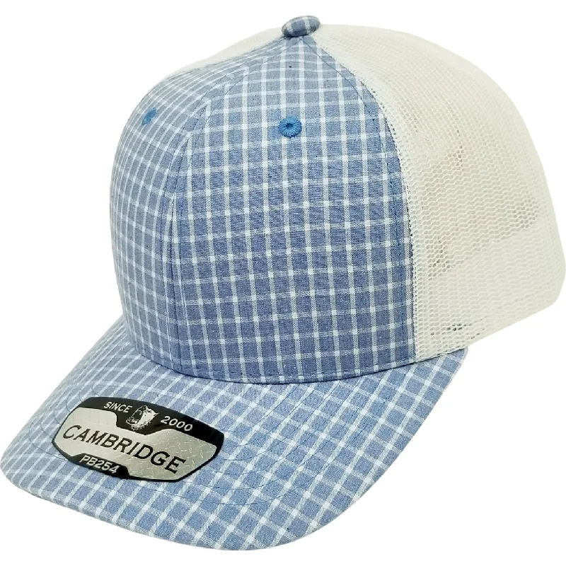 PB254 [SKY/WHITE] PLAID TRUCKER HATS