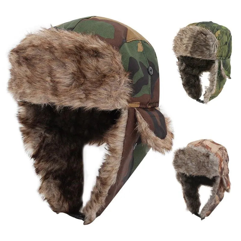 2023 Camouflag Winter Faux Fur Warm Men Women Lei Feng BomberEar Flap Cap Windproof Cycling Trooper Trapper Cold Anti-snow Hats