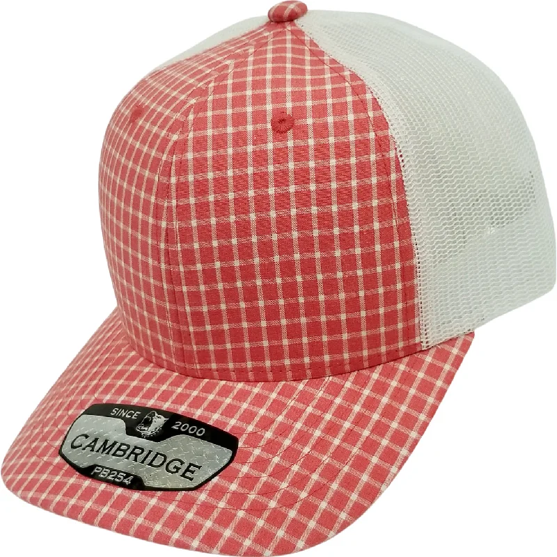 PB254 [SALMON/WHITE] PLAID TRUCKER HATS