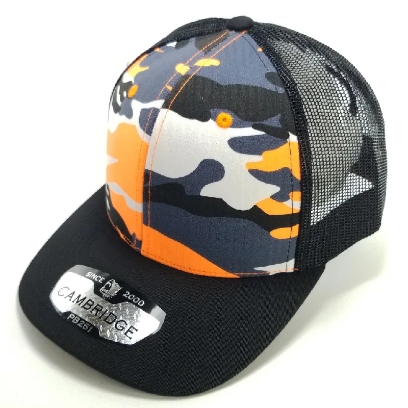 PB251 [N.ORANGE CAMO/BLACK] CAMBRIDGE 6 PANEL CAMO TRUCKER HAT