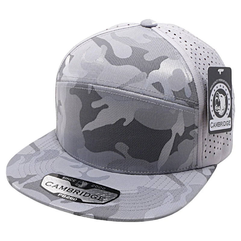 PB260 [L.GREY] SHINY CAMO CAMPER PERFORATED SNAPBACK HATS