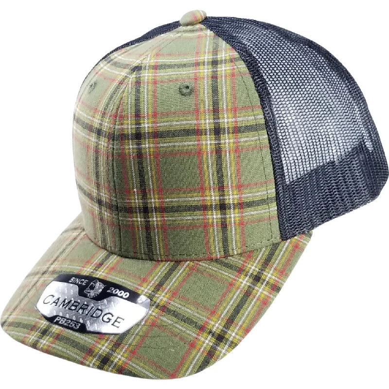 PB253 [OLIVE/BLACK] PLAID TRUCKER HATS