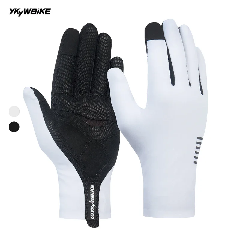 YKYW Full Finger Touch Screen Cycling Gloves MTB Bike Gloves Black White Solid Color Riding Gloves Unisex Breathable Shockproof Sports Gloves