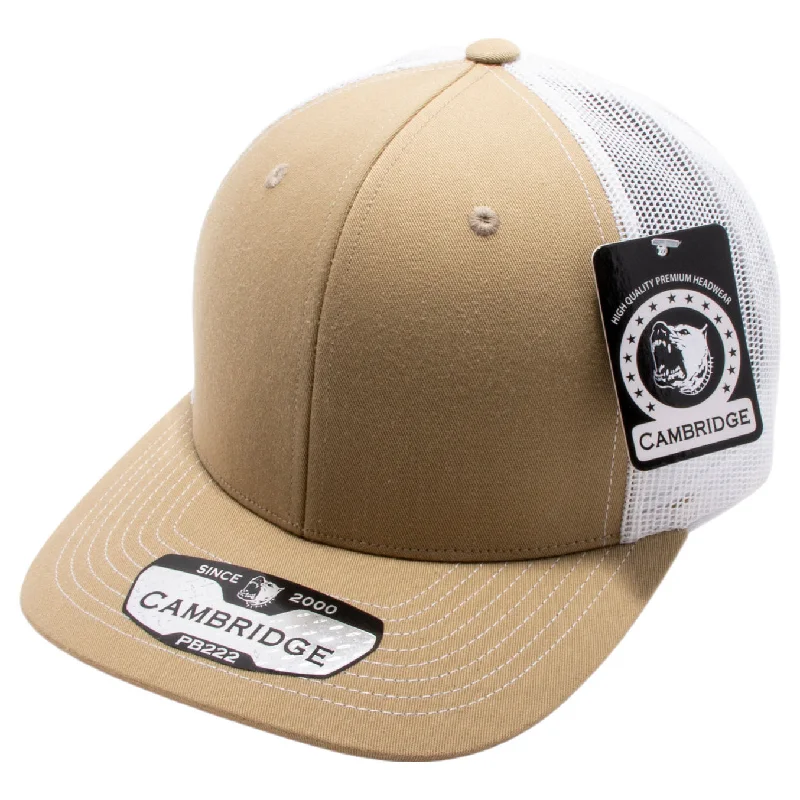 PB222-KHAKI-WHITE CAMBRIDGE TRUCKER HAT