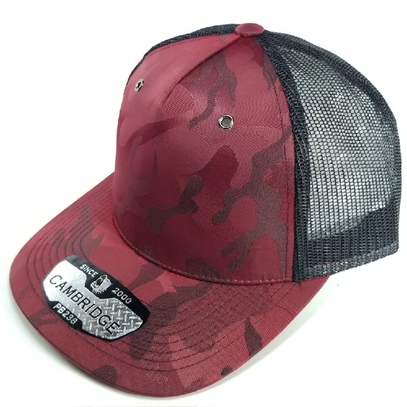 PB238 [BURGUNDY] CAMBRIDGE 5 PANEL SHINY CAMO TRUCKER