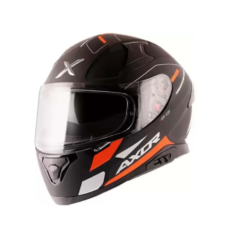 Axor Apex Turbine Full Face Dual Visor Helmet with Pinlock Fitted Outer Clear Visor And Inner Smoke Sun Visor Black Orange Grey Helmet