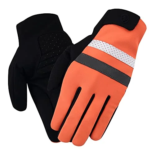 YKYW MTB Road Cycling Thermal Fleece Full Finger Gloves Windproof Waterproof Absorbing Anti-Slip XRD Technology Shockproof Reflective Orange