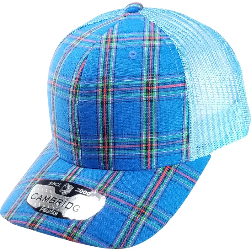 PB253 [BLUE/BLUE] PLAID TRUCKER HATS