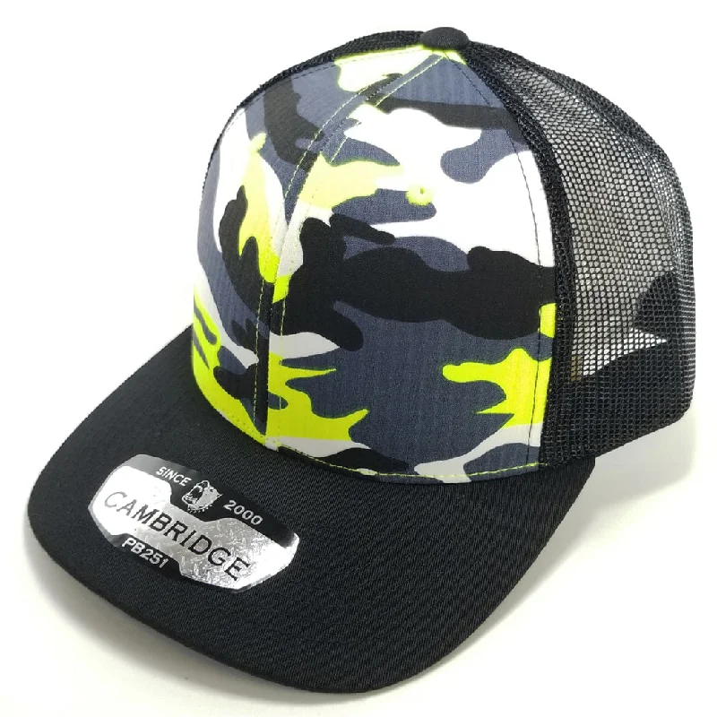 PB251 [N.YELLOW CAMO/BLACK] CAMBRIDGE 6 PANEL CAMO TRUCKER HAT