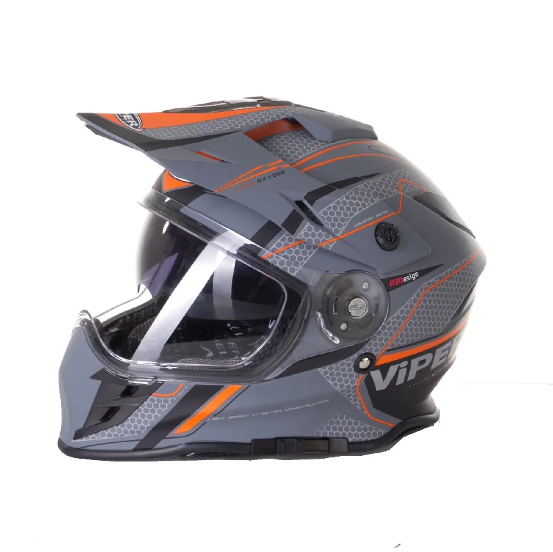 Viper RX V288 Double Visor Enduro Helmet - Matt Ventura Grey / Orange