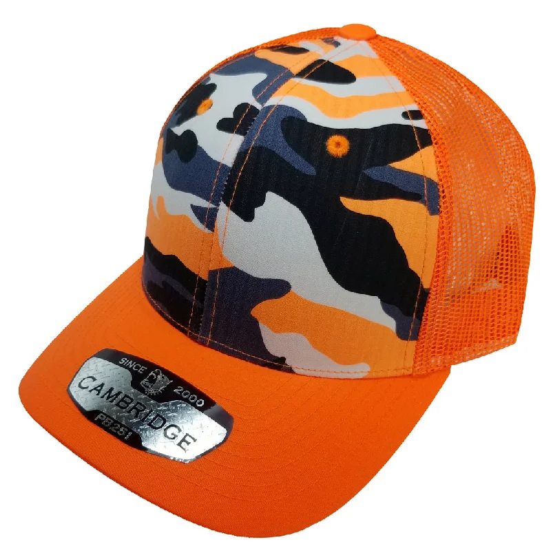 PB251 [N.ORANGE CAMO] CAMBRIDGE 6 PANEL CAMO TRUCKER HAT