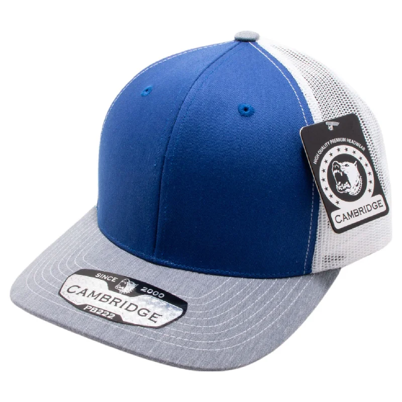 PB222T-ROYAL-WHITE-H.GRAY CAMBRIDGE TRUCKER HAT