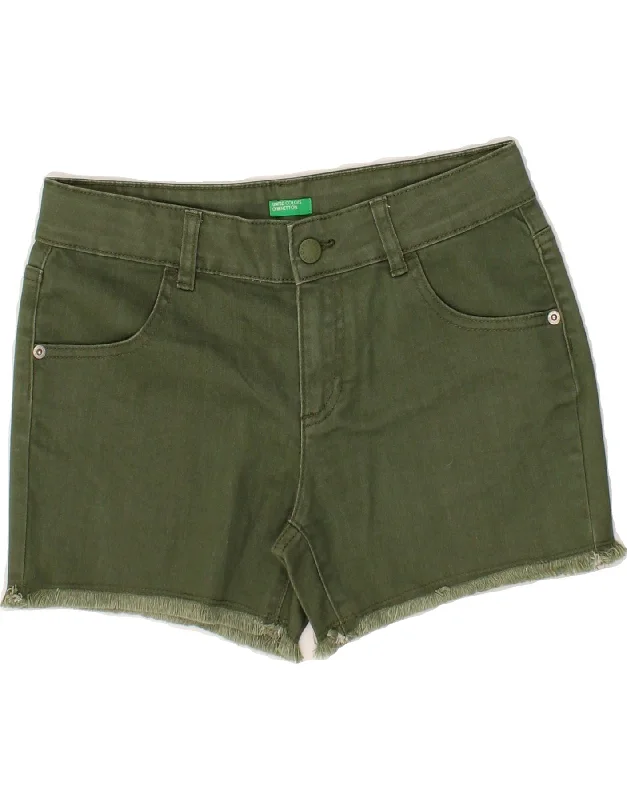 BENETTON Girls Denim Shorts 11-12 Years 2XL W28  Green Cotton