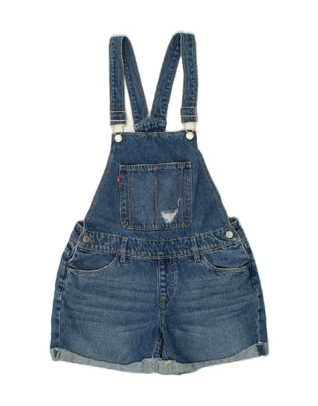 LEVI'S Girls Distressed Dungarees Denim Shorts 11-12 Years W30 Blue Cotton