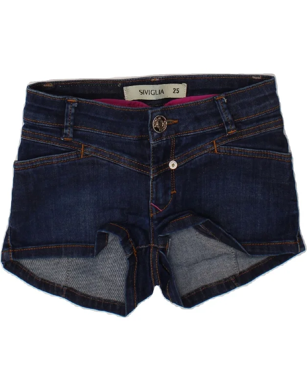 SIVIGLIA Girls Denim Shorts 11-12 Years W25  Navy Blue Cotton